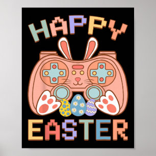 Funny Video Game Easter Bunny Gaming Controller Ga Poster