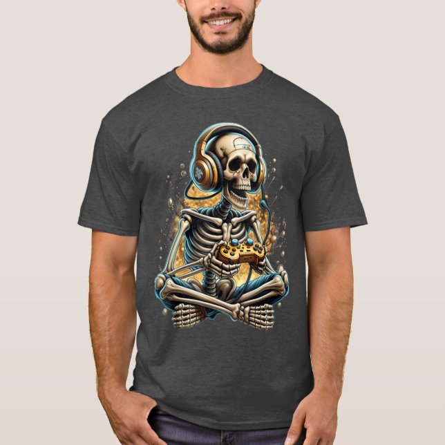 Funny Video Game Halloween Skeleton Gamer Gaming B T-Shirt (Front)
