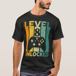 Funny Video Gamer 8th Birthday Level 8 Unlocked T-Shirt