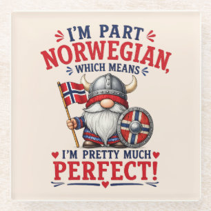 Funny Viking/Norwegian Gnome, "I'm Part Norwegian" Glass Coaster