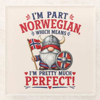 Funny Viking/Norwegian Gnome, "I'm Part Norwegian" Glass Coaster