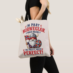 Funny Viking/Norwegian Gnome, "I'm Part Norwegian" Tote Bag