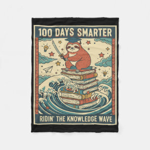 Funny Vintage 100th Of School Samuria Sloth Japane Fleece Blanket