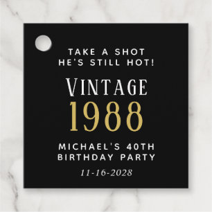 Funny Vintage 40th Birthday Black Party Favour Tags