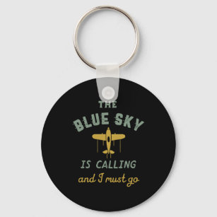 Funny Vintage Aeroplane Pilot Blue Sky Is Calling Key Ring