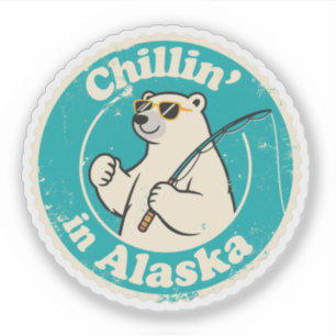 Funny Vintage Alaska Chillin Polar Bear Fishing