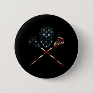 Funny Vintage American Flag Lacrosse Usa Sport Men 6 Cm Round Badge