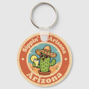 Funny Vintage Arizona Sippin Cactus Key Ring