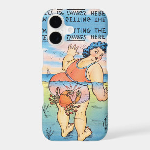 Funny Vintage Beach Humour Crab Attack Illustratio