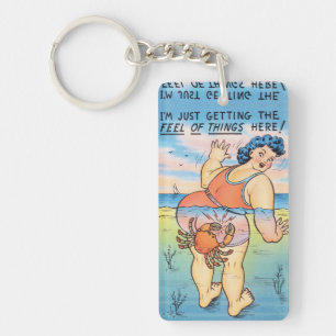 Funny Vintage Beach Humour Crab Attack Illustratio Key Ring