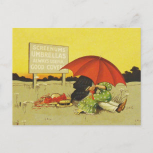 Funny vintage beach umbrella sweethearts postcard