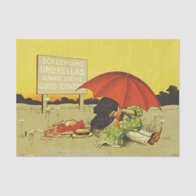 Funny vintage beach umbrella sweethearts tissue paper (Front)