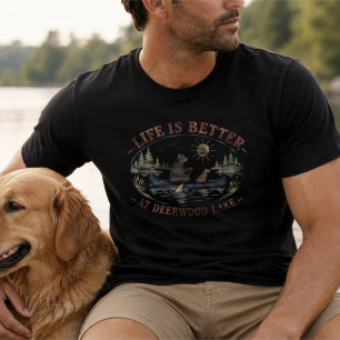 Funny Vintage Bear Dog in Canoe Deerwood Lake T-Shirt
