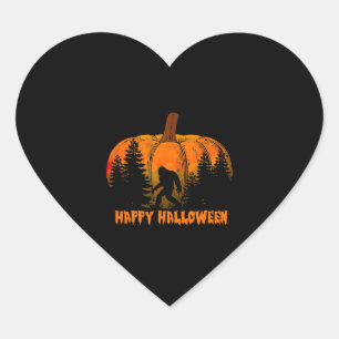 Funny Vintage Bigfoot Pumpkin Halloween Trick Heart Sticker