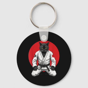 Funny Vintage Black Cat Brazilian Jiu-Jitsu Retro Key Ring