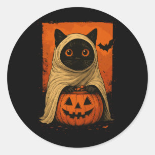 Funny Vintage Black Cat Halloween Pumpkin Spooky Classic Round Sticker