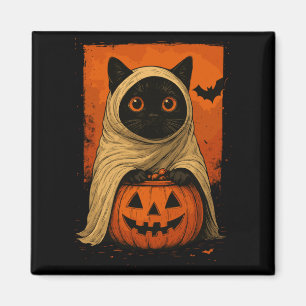 Funny Vintage Black Cat Halloween Pumpkin Spooky Magnet