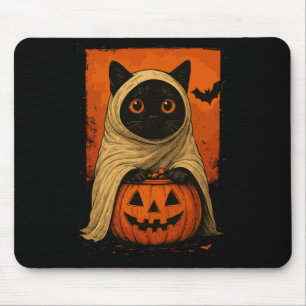Funny Vintage Black Cat Halloween Pumpkin Spooky Mouse Pad