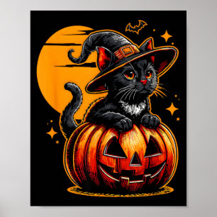 Funny Vintage Black Cat Halloween Pumpkin Spooky Poster