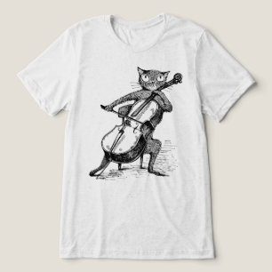 Funny Vintage Black Cat Playing Cello Instrument Tri-Blend Shirt
