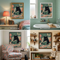 Funny Vintage Black Cat Reading Book poster