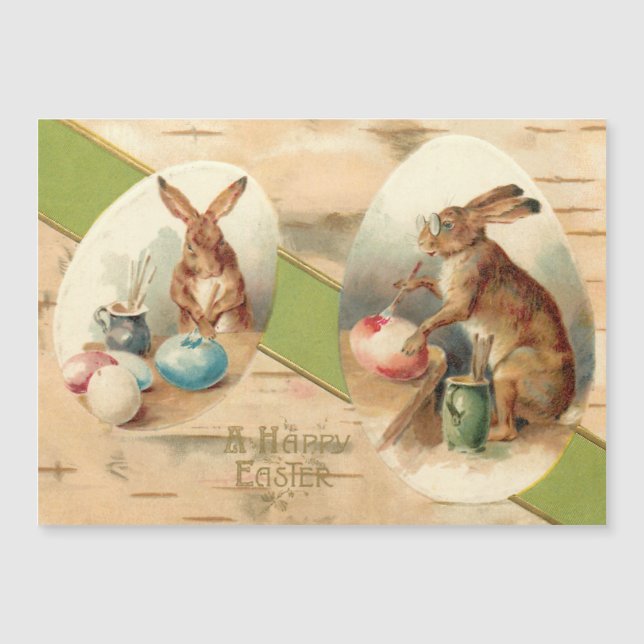 Funny Vintage Bunnies Painting Easter Eggs (Front)