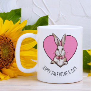 Funny Vintage Bunny & Heart Custom Valentine's Day Large Coffee Mug