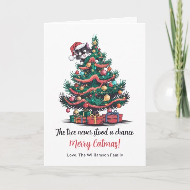 Funny Vintage Cat Folded Christmas Card  (Front)