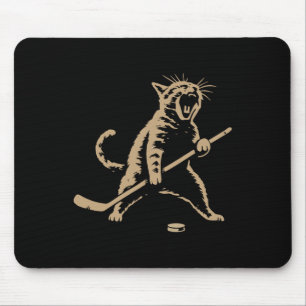 Funny Vintage Cat Playing Ice Hockey Puck Cool Spo Mouse Pad