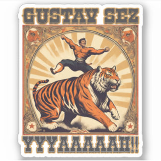 Funny vintage circus tiger strong man yelling