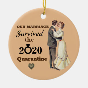 Funny Vintage Couple Marriage 2020 Quarantine Ceramic Ornament