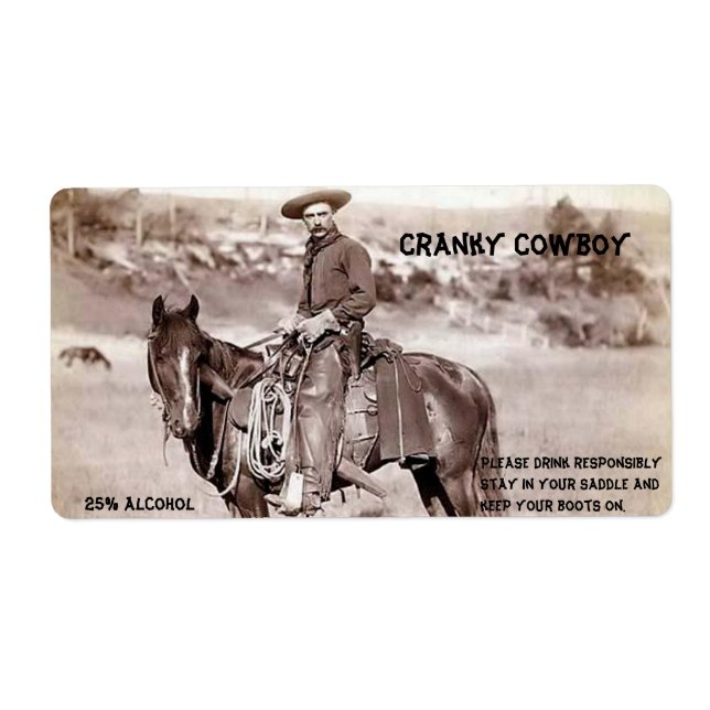 Funny, Vintage, Cowboy, Custom Wine Label (Front)