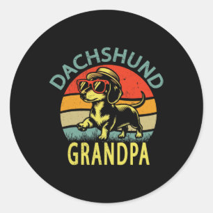 Funny Vintage Dachshund Grandpa Father's Day Classic Round Sticker