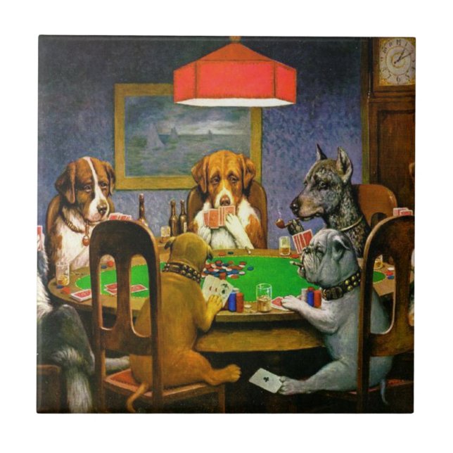 Funny Vintage Dogs Playing Poker  Ceramic Tile (Front)