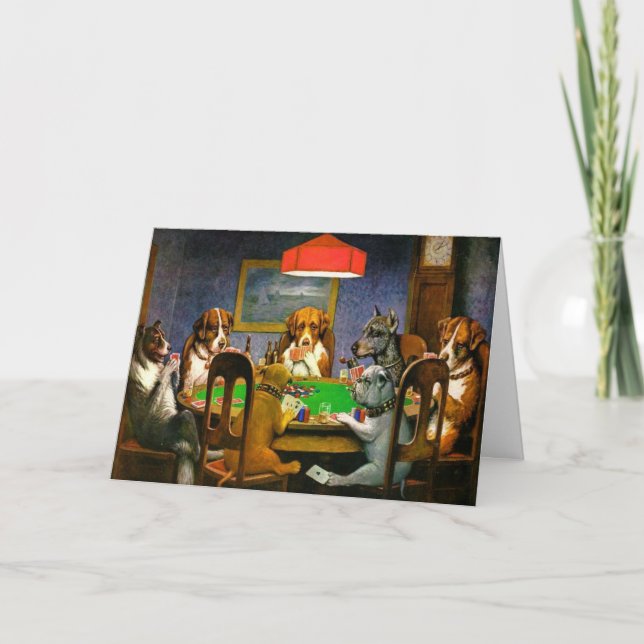 Funny Vintage Dogs Playing Poker Holiday Card (Front)