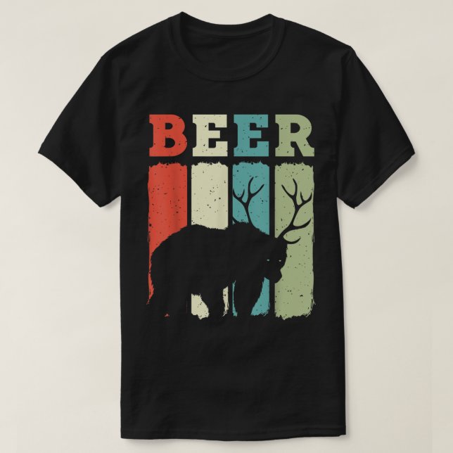 Funny Vintage Drinking - Bear Deer Beer T-Shirt (Design Front)