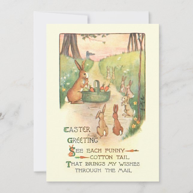 Funny Vintage Easter Bunnies and Rhyme Holiday Card (Front)