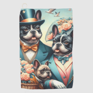 Funny Vintage French Bulldog Painting Golf Towel