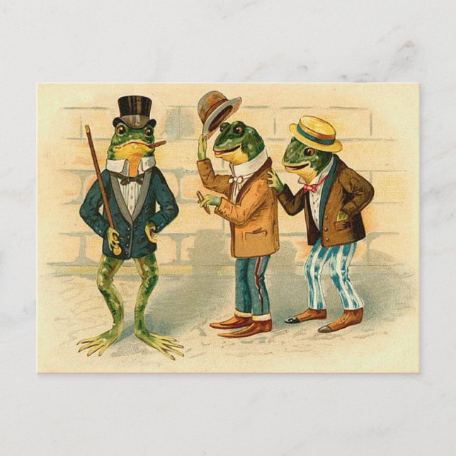Funny Vintage Frogs Postcard (Front)
