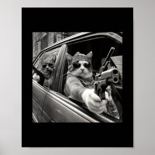 Funny Vintage Gangster Cat Meme Cat Dad Women Grap Poster