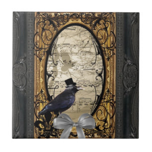 Funny vintage Gothic wedding crow Ceramic Tile