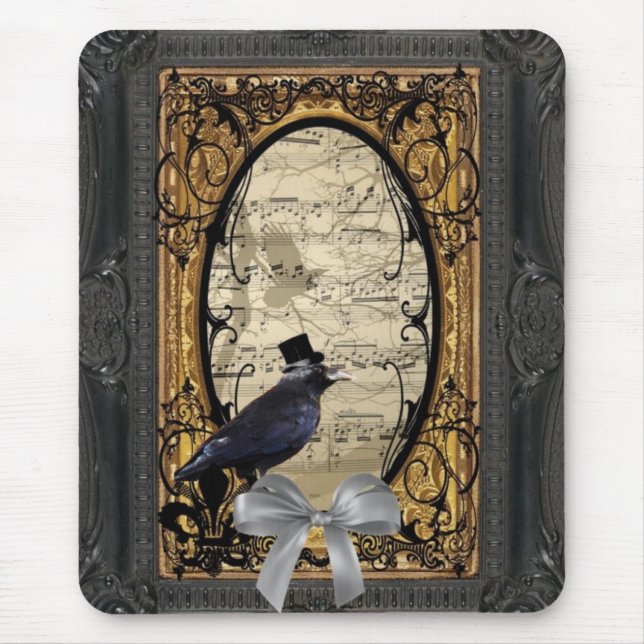 Funny vintage Gothic wedding crow Mouse Pad (Front)