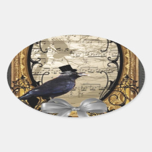 Funny vintage Gothic wedding crow Oval Sticker