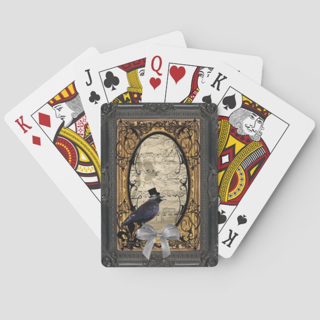 Funny vintage Gothic wedding crow Playing Cards (Back)
