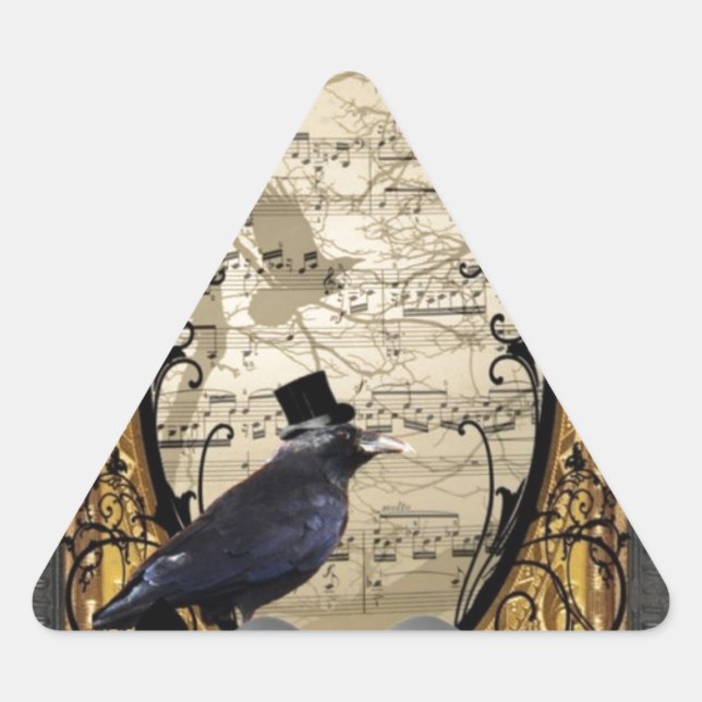 Funny vintage Gothic wedding crow Triangle Sticker (Front)