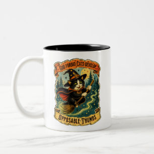 Funny Vintage Gothic Witch Cat Halloween Two-Tone Coffee Mug