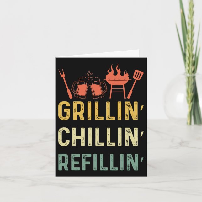 Funny Vintage Grill Dad - Grilling Chilling Refill Card (Front)
