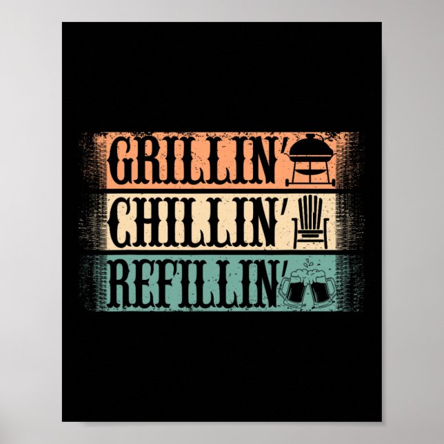 Funny Vintage Grill Dad - Grilling Chilling Refill Poster (Front)