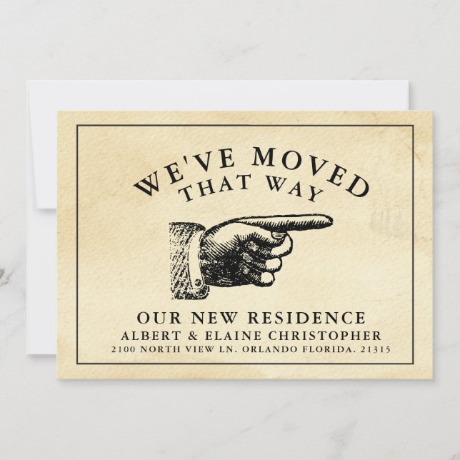 Funny Vintage Hand New Address Announcement (Front)