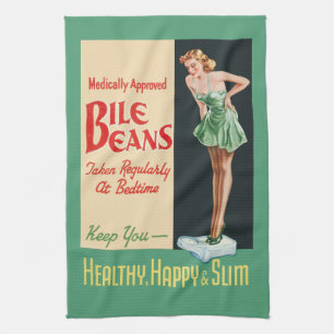Funny Vintage Health Ad BILE BEANS Tea Towel